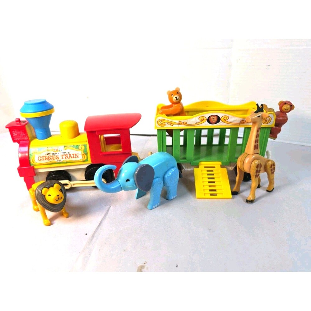 Vintage Fisher Price Little People Play Family Circus Animal Train & Animals